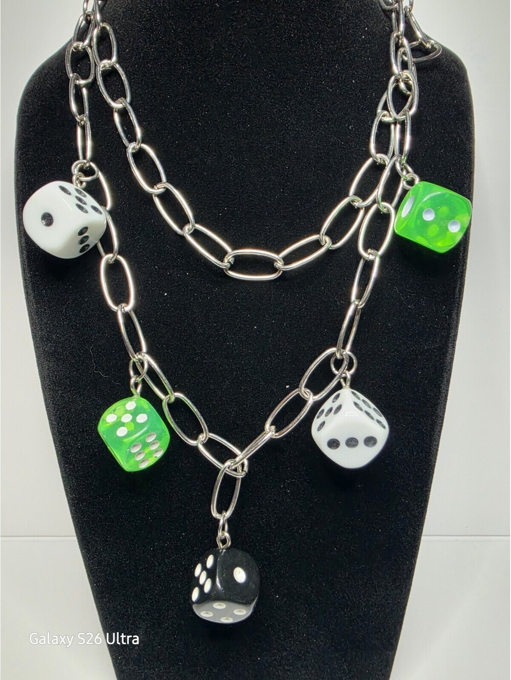 Y2K Punk Chunky Dice Charm Chain Necklace Multilayer Goth 22"